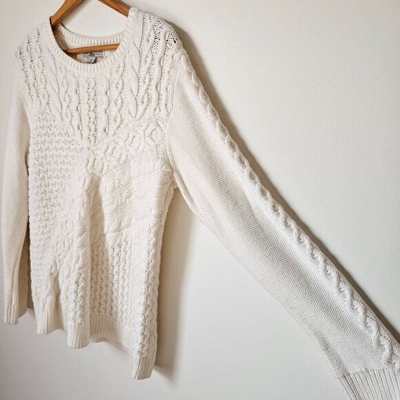 EUC GH BASS CREAM COTTON BLEND CABLE KNIT CREW NECK PULLOVER SWEATER SIZE XL - Picture 2 of 14